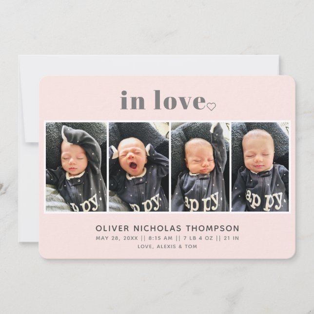 In Love Blush Simple Faire-part de naissance moder (Devant)