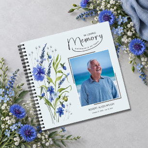 In Love Mémoire Bleu Floral Funeral Livre d'or