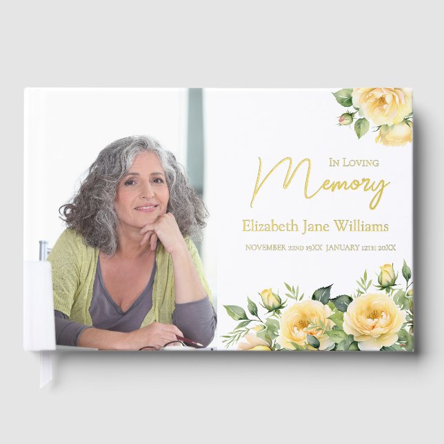 In Love Memory Yellow Roses 1 Photo Livre d'invité (Recto)