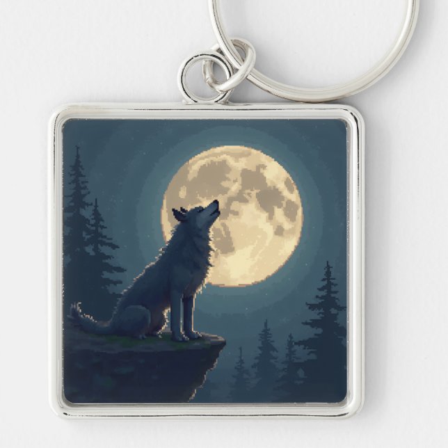 Incontournable ! Porte-clés Loup au Clair de Lune  (Devant)