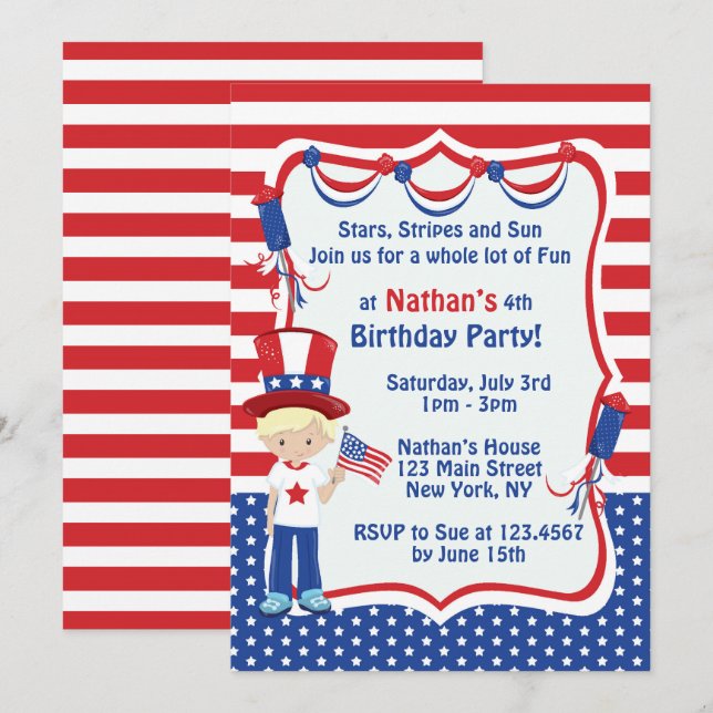 Indépendance Fête d'anniversaire Invitation (Devant / Derrière)