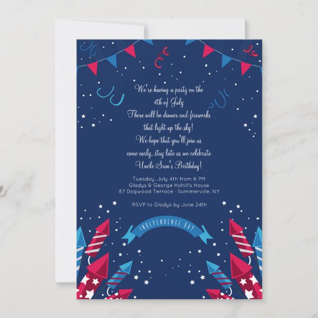 Indépendance Feu d'artifice Invitation (Devant)