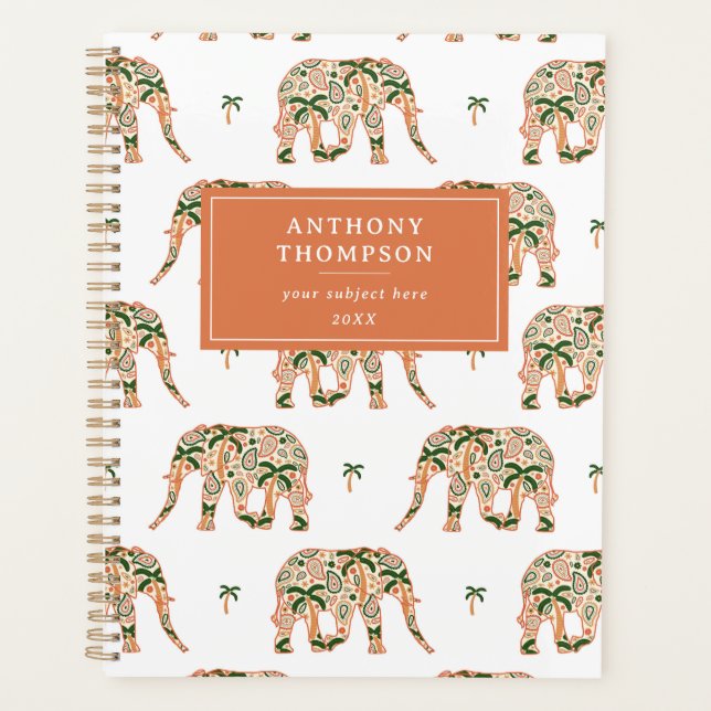 Indian Floral Paisley Ornate Elephants Custom Name (Devant)