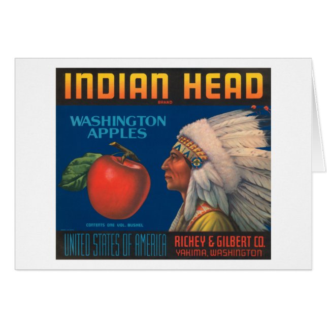 Indian Head Washington Apples Vintage Crate Étique (Devant horizontal)