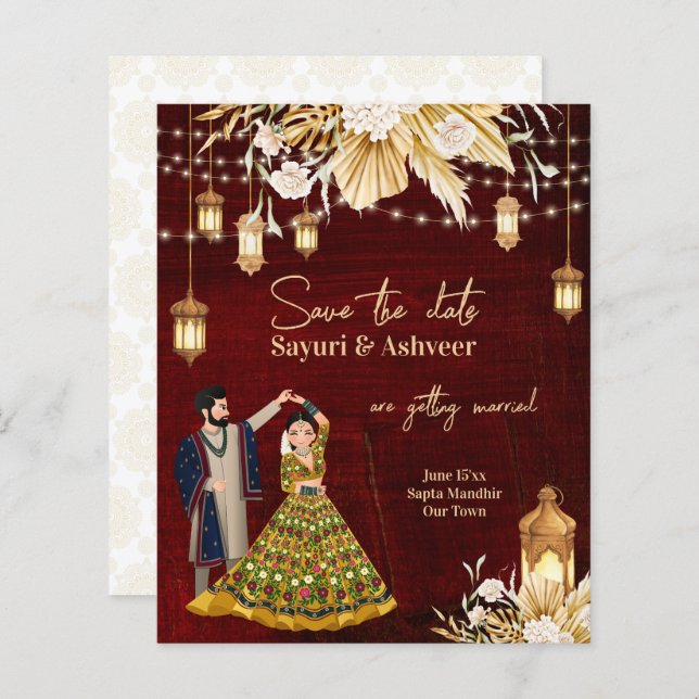 Indian Save the Date maron or couple de danse (Devant / Derrière)