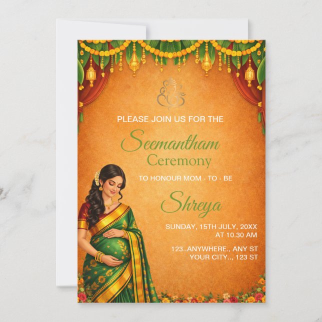 Indian Seemantham Ceremony Invitation Card (Devant)