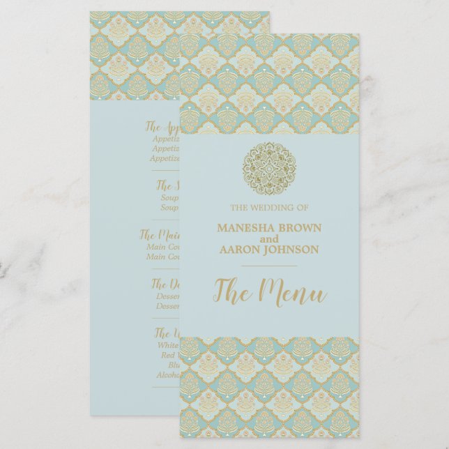 INDIAN TURQUOISE - Carte de menu Mariage (Devant / Derrière)