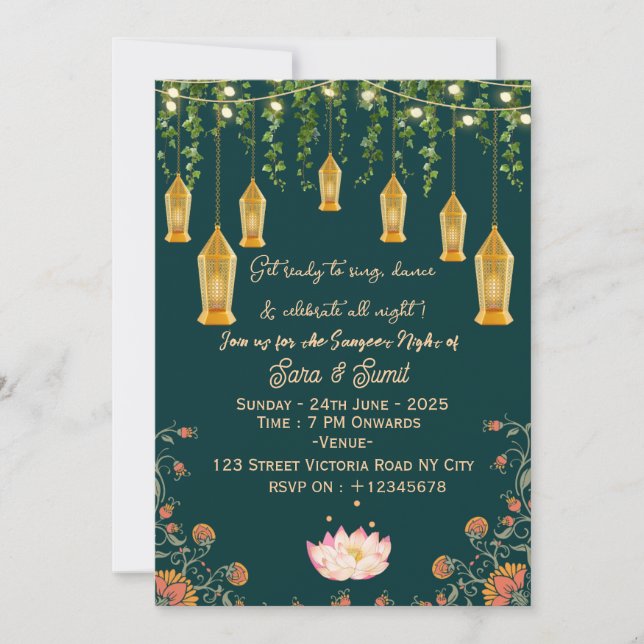 Indian Wedding Sangeet Night Ceremony Invitations  (Devant)