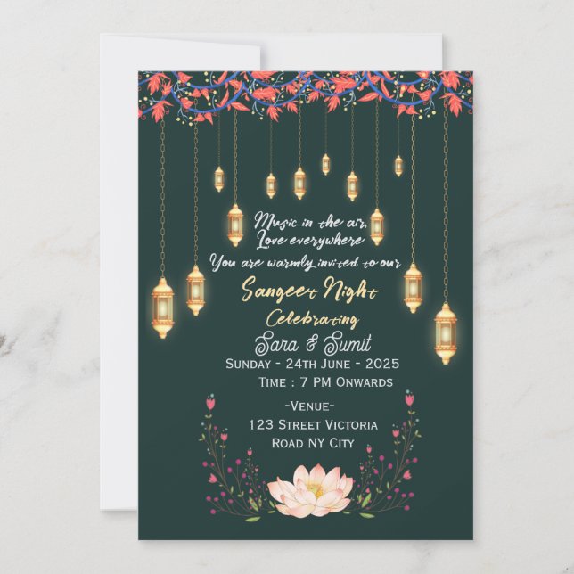 Indian Wedding Sangeet Night Ceremony Invitations  (Devant)