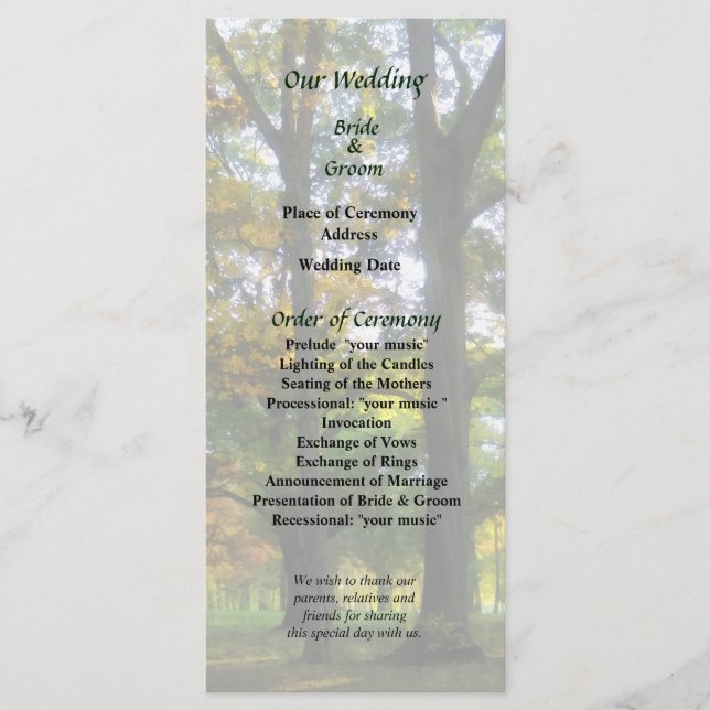 Indice de Programme de Mariage d'Automne (Devant)
