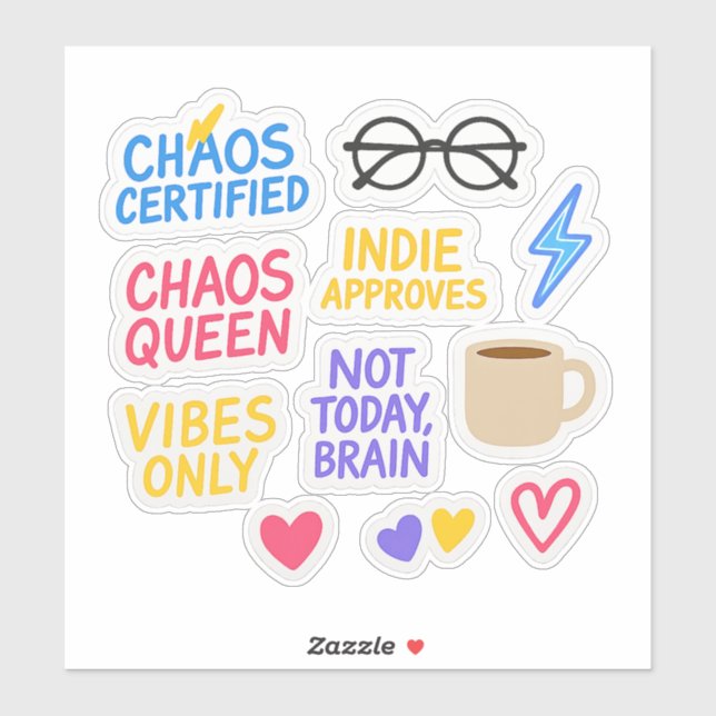 Indie Chaos Sticker Pack -10 Die-Cut Vibe Stickers (Feuille)