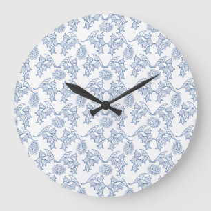 Indigo Blue Ethnic Floral Print Round Wall Horloge