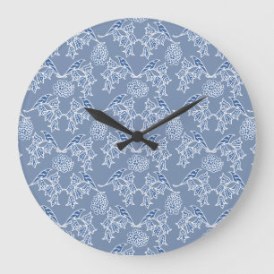 Indigo Blue Ethnic Floral Print Round Wall Horloge