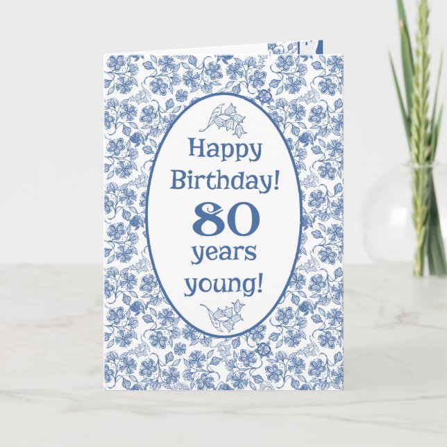 Indigo Blue sur la carte Floral Blanc 80e Annivers (Devant)