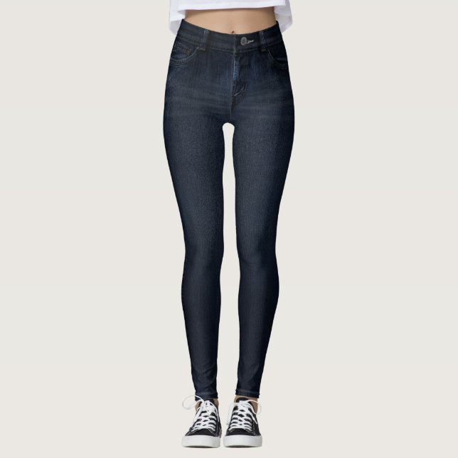 Indigo Dark Wash Jeans All-Over Printed Leggings (Devant)