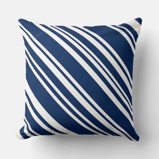 Indigo et White Modern Stripe Coussin (Recto)