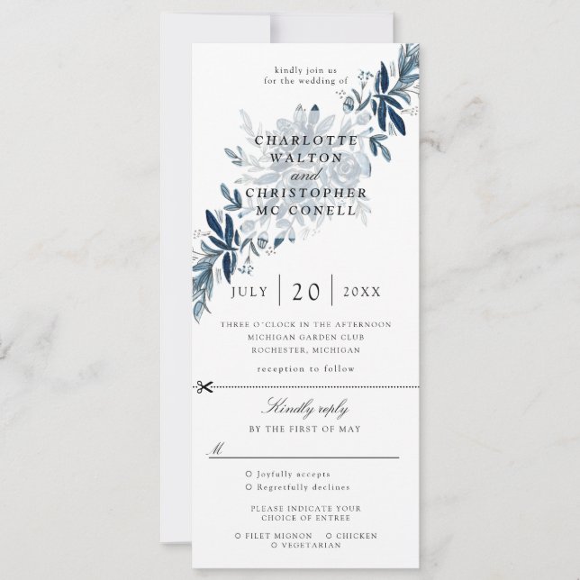 indigo faire-part de mariage floral avec rsvp atta (Devant)
