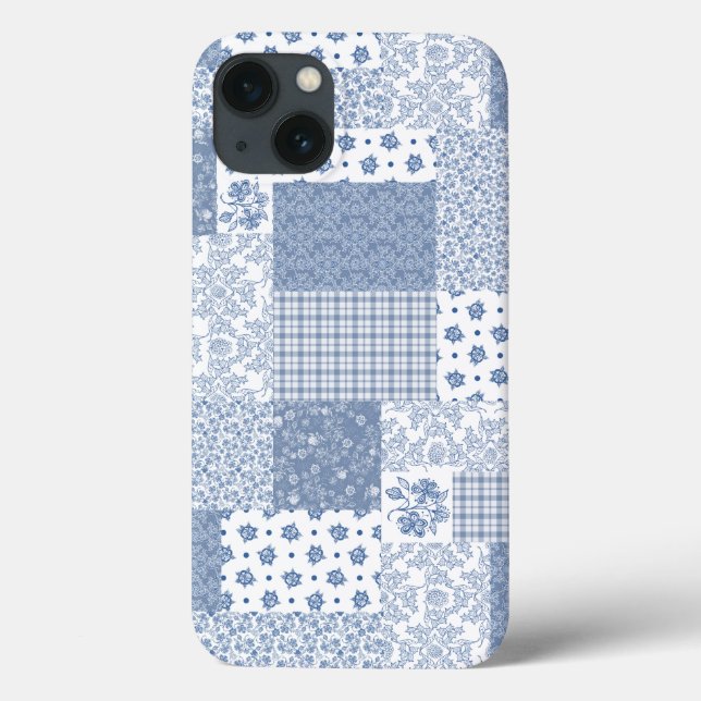 Indigo Faux Patchwork Samsung Galaxy Note 4 Coque (Verso)