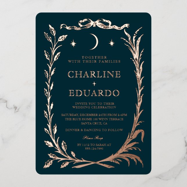 Indigo Gold Ivy Ornament  Wedding  Invitation (Recto)