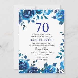 Indigo Midnight Blue Floral 70e Invitation d'anniv