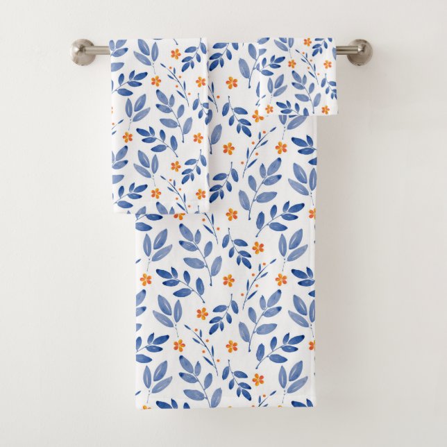 Indigo & Orange Watercolor Motif botanique (En situation)