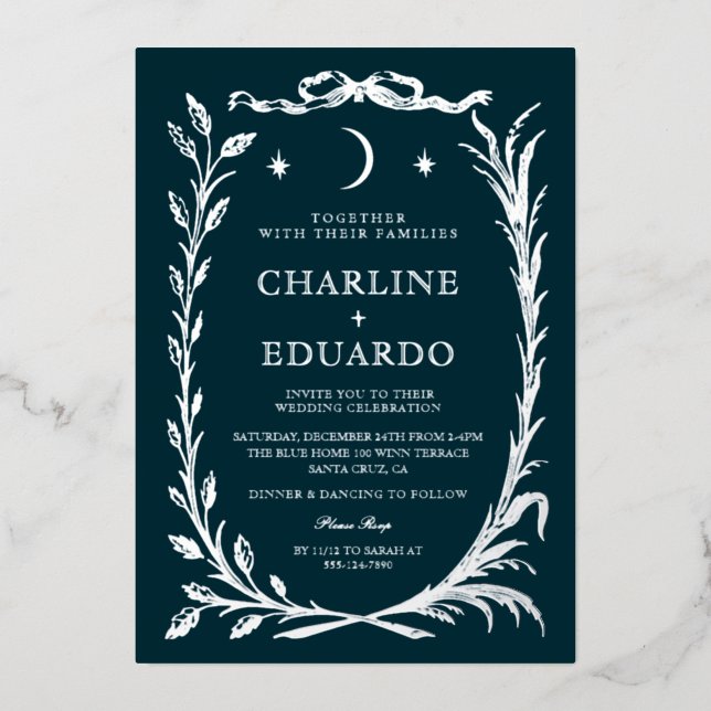 Indigo Silver  Ivy Ornament  Wedding  Invitation (Recto)