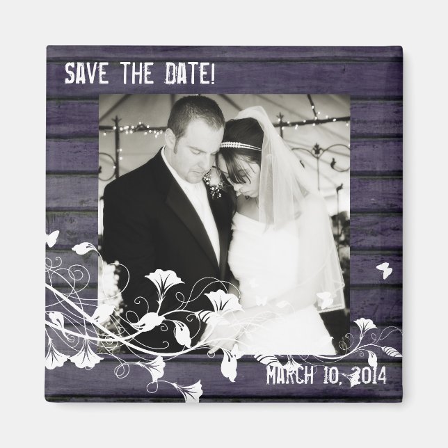 Indigo Wood Photo Save the Date Magnet (Devant)