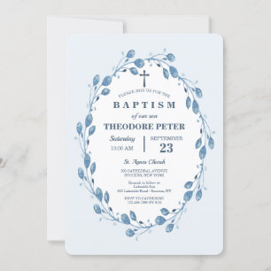 Indigo Wreath Invitation religieuse
