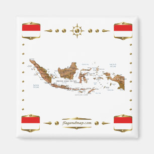 Indonesia Map + Flags Magnet