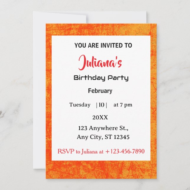 Industrial Orange Red Grungy Birthday Invitation (Devant)
