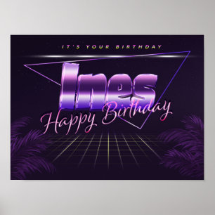 Ines Nom Vorname lila retro Poster Geburtstag