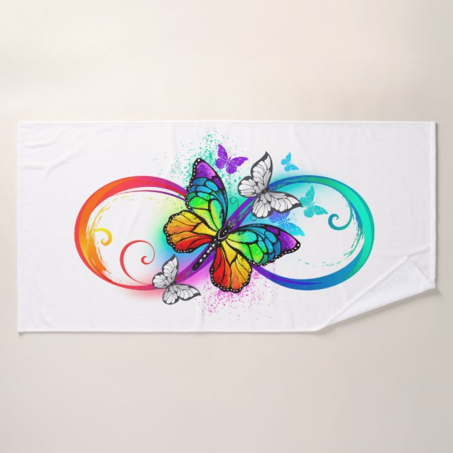 Infini lumineux avec papillon arc-en-ciel (Serviette de bain)