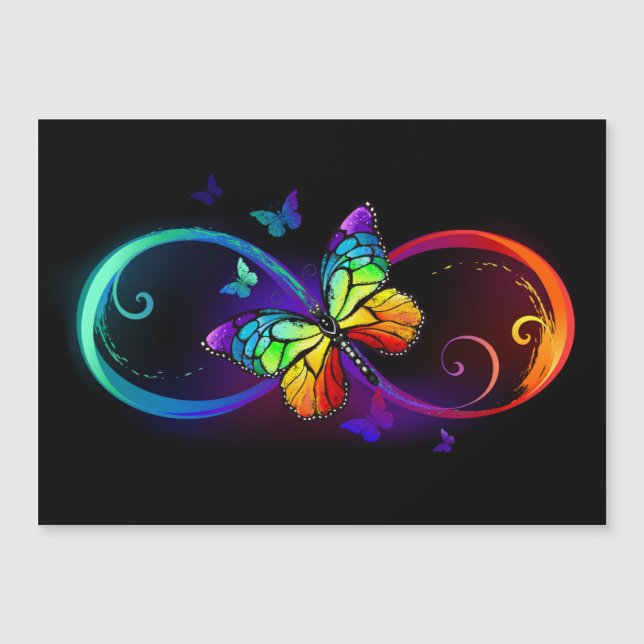 Infini vibrant avec papillon arc-en-ciel sur noir (Devant)