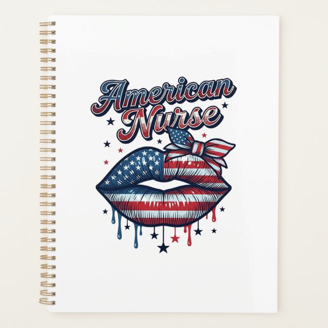 Infirmière Américaine Lips Patriotic Vector Design (Devant)