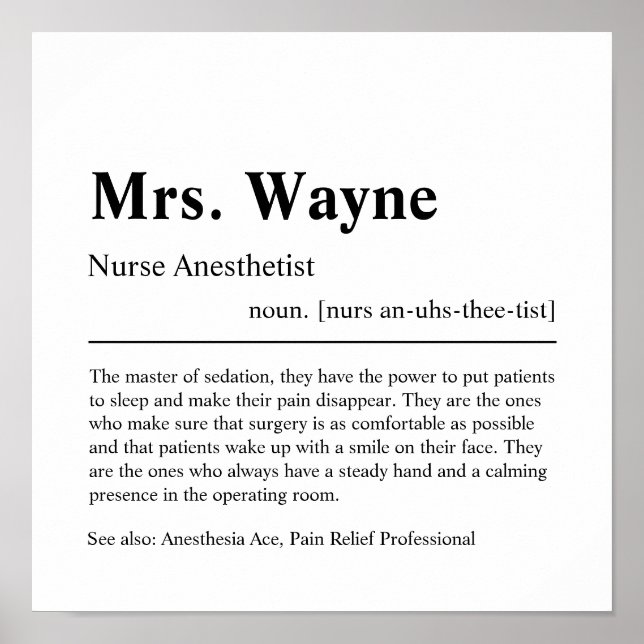 Infirmière Anesthetist Poster Cadeau Personnalisé (Devant)