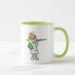 Infirmière Avec Grosse Cuillère Et Mug De Médecine