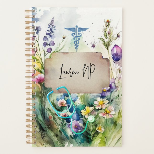 Infirmière Boho Fleur sauvage d'aquarelle Floral é (Devant)
