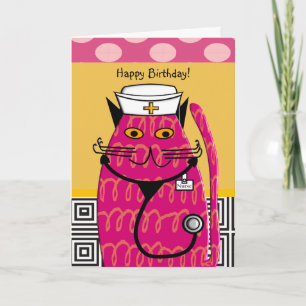 Infirmière Carte d'anniversaire Whimsical Chat Inf