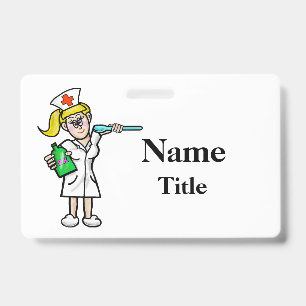 Infirmière de dessin animé avec badge de médicamen