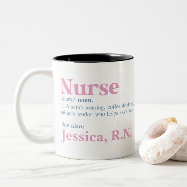 Infirmière Définition Nom personnalisé Café Mug (Avec donut)