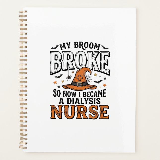 Infirmière en dialyse Halloween Sorcière Balai Cas (Devant)