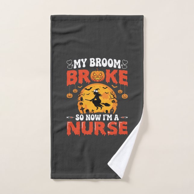 Infirmière Halloween Balai Cassé Sorcière Graphiqu (Serviette à main)