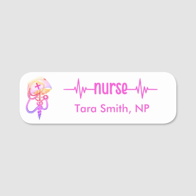 Infirmière inscrite Nom Badge Cute Rose Stethoscop (Devant)