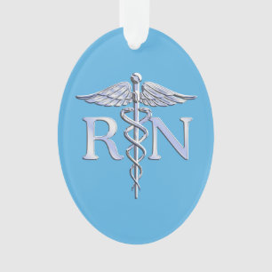 Infirmière inscrite RN Silver Caduceus sur Bleu bé
