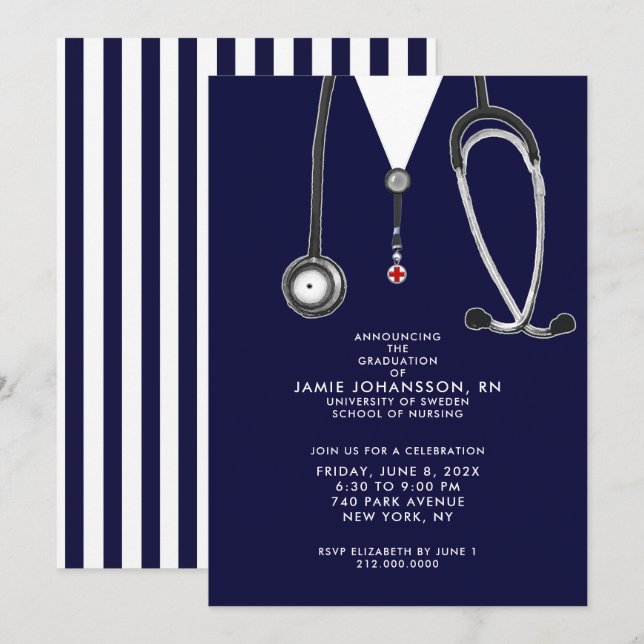 Infirmière - Invitations de la fête de graduation (Devant / Derrière)