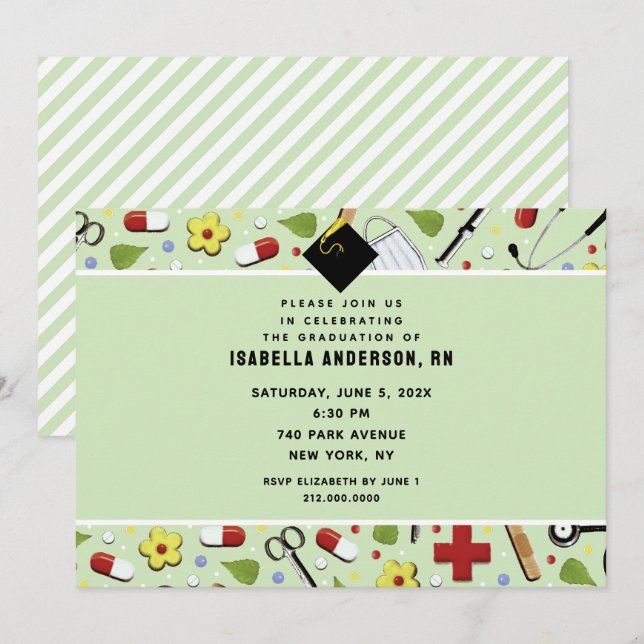 Infirmière - Invitations de la fête de graduation (Devant / Derrière)
