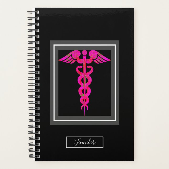 Infirmière Médicale Noir Rose Caduceus Nom du symb (Devant)