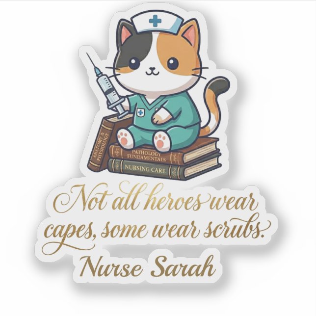 Infirmière mignonne autocollant personnalisé chat  (Devant)