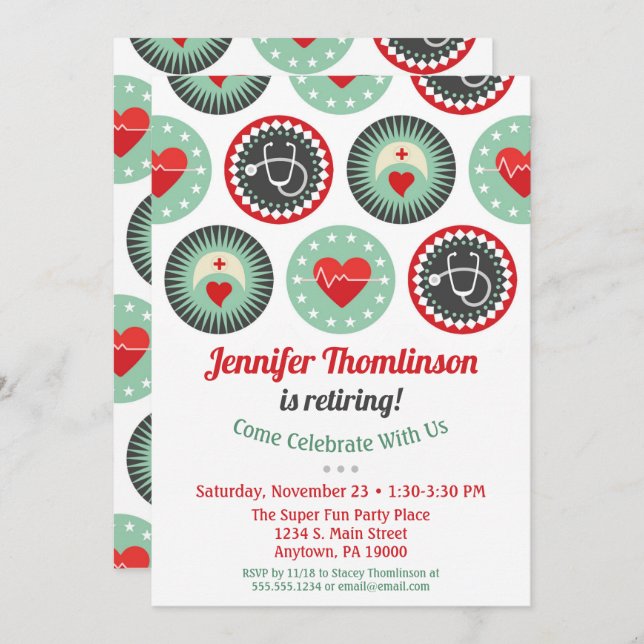 Infirmière Retraite Invitation Infirmière Partie i (Devant / Derrière)