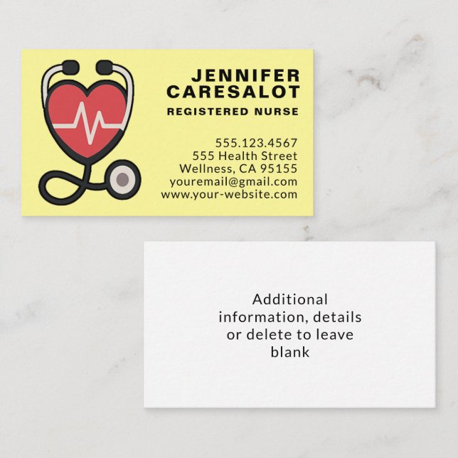 Infirmière RN, LVN, LPN, Carte de visite intérimai (Devant / Derrière)